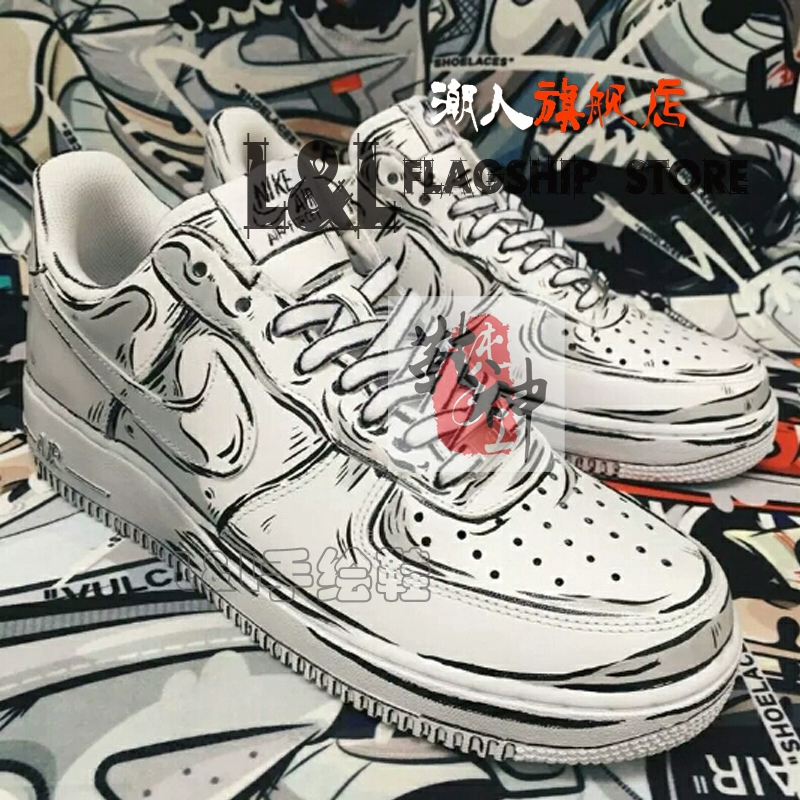 ll潮人手绘鞋diy定制空军一号af1二次元漫画涂鸦描边鞋客户提供