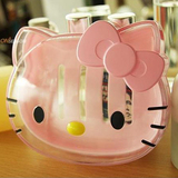 日韩版Hello Kitty香皂盒 可爱卡通头形透明肥皂盒 沥水香皂盘