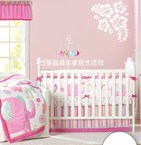 外贸出口美国原单正品粉色热带雨林婴儿床品套装印花床围四件套