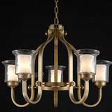 美式欧式简约全铜纯铜艺术蜡烛吊灯玻璃灯罩单层五头客厅餐厅卧室
