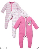 Mothercare英国正品代购3件装女婴儿长袖包脚连体衣宝宝哈衣爬服