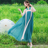 中国风古装真丝皱齐胸襦裙改良汉服元素舞蹈演出日常两件套连衣裙