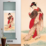 丝绸画仕女图日式和室装修挂画工笔画条幅卷轴画料理店人物装饰画