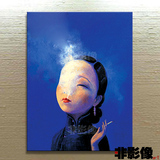 高档手绘油画办公室玄关个性装饰画客厅过道无框画刘野抽烟的女人