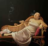 抽烟的胖女人  刘宝军 胖女人 纯手绘油画装饰画  个性油画
