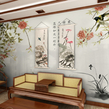 帝居大型壁画电视背景墙纸壁纸 现代中式 工笔花鸟 卧室 客厅壁画