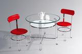 双层透明圆形钢化玻璃洽谈桌椅组合 简约现代店铺接待桌子 洽谈台