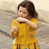 韩国女童装2016春装新款 中小童碎花口袋百搭纯棉开衫毛衣 公主范