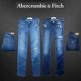 af美国代购正品abercrombie fitch女款直筒修身磨破做旧牛仔裤