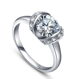 正品18K白铂金1克拉优白莫桑钻石群镶女戒戒指结订婚送人生日礼物