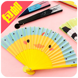 【包邮】日式卡通星空和风棉布面折扇 男女便携式夏季扇子