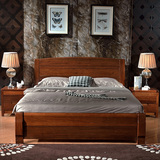 胡桃木床全实木床1.8米双人床婚床现代中式高箱储物床卧室家具