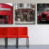 复古伦敦剑桥街景装饰画红色电话亭无框画照摄影时尚板画客厅餐厅
