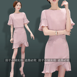 2016夏季韩版修身短袖雪纺上衣鱼尾包臀裙套装半身裙两件套连衣裙
