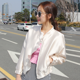 新款2016春夏韩版女装立领纯色百搭拉链长袖短款棒球服外套女夹克