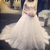 婚纱礼服2016新款蕾丝奢华一字肩长拖尾新娘韩式修身高端定制显瘦