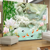 玉雕荷花壁纸3d大型壁画九鱼图家和电视背景墙客厅卧室墙布包邮
