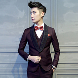 韩版青年男士长袖修身西服套装商务英伦新郎西装三件套礼物外套