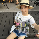 韩版学院风百搭宽松度假风吊带上衣+短袖T恤女韩范学生上衣两件套