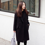 2016韩版冬款夹棉加厚学院风大衣显瘦修身双排扣中长款毛呢外套女
