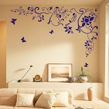 青花瓷 青花书香卧室客厅墙贴纸 藤蔓花朵创意简约中国风格贴画图