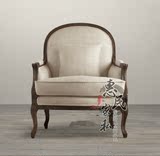 欧美式单人沙发法式乡村老虎椅实木雕刻布艺沙发复古休闲单人沙发