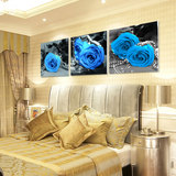 diy数字油画花卉风景三拼三联画客厅卧室大幅装饰画  蓝色玫瑰