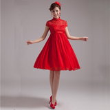 2014韩版孕妇穿新娘装结婚红色礼服回门敬酒礼服复古蕾丝红色短裙