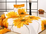 欧美式个性3D大花向日葵被套床单纯棉床上用品四件套黄色220 240