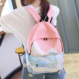 日韩版印花帆布包小清新初高中学生书包女双肩包潮学院风旅行背包