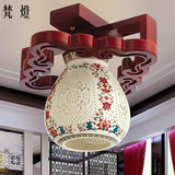中式过道小吸顶灯古典实木客厅走廊阳台玄关中国风景德镇陶瓷灯具