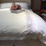 法式刺绣 高档出口埃及棉四件套 纯白色素色蕾丝简约婚庆床上用品