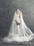 包邮新款简约裸纱新娘婚纱加宽3米头纱3米5米10超长定制软纱素纱