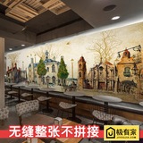 手绘欧式建筑壁纸油画街景大型壁画西餐厅酒店咖啡店电视背景墙纸