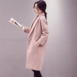 2016春装廓型毛呢外套女中长款韩国宽松茧型驼粉色羊毛呢子大衣