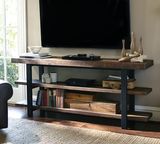 LOFT美式电视柜茶几组合铁艺电视机柜简约现代实木客厅落地置物架