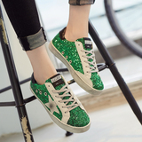 2016韩版真皮五角星星绿色亮片做旧平底运动休闲鞋板鞋学生单鞋女
