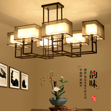 新中式布艺吊灯时尚餐厅铁艺灯中国风现代LED客厅吊灯中式灯具
