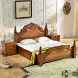 欧式全实木床榆木美式高箱双人床1.8米简欧雕花橡木床水曲柳婚床