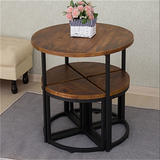 包邮实木圆桌椅美式省空间咖啡厅创意阳台小茶几餐桌椅洽谈桌组合