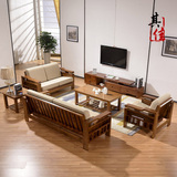 实木沙发床中式小户型可翻折两用宜家橡木沙发新客厅组合婚房家具