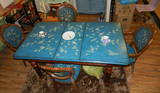 手绘餐桌收缩彩绘椅实木餐桌1+6餐台餐椅华盛昌陶艺东鹏陶瓷特价