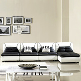 现代简约黑白真皮沙发 客厅转角组合小户型个性创意头层皮艺沙发