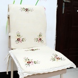 包邮纯棉防滑餐椅垫套罩蜂巢格子布丝带绣花椅垫坐垫田园 餐椅垫