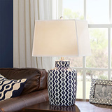 美式简约创意蓝色陶瓷台灯床头卧室时尚样板间设计师台灯