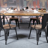 饭店餐馆LOFT复古漫咖啡桌餐厅餐饮桌椅实木长方形铁艺餐桌椅组合