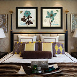 美式装饰画客厅餐厅三联现代简约挂画卧室床头画植物蓝色花卉实木