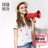 OSA欧莎2016夏季新款女装 时尚印花竖条纹短袖T恤女 潮B11027
