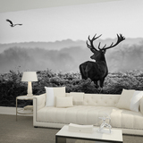 3D立体欧式电视背景墙纸客卧简约大型壁画 个性墙纸壁纸 黑白麋鹿