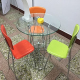 餐桌椅组合简约现代组装小户型咖啡台洽谈桌钢化玻璃桌子圆形茶几